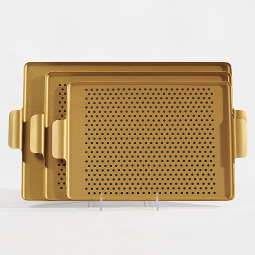 Kaymet Pressed Tray with Dot Grips~Brushed Gold MAIN